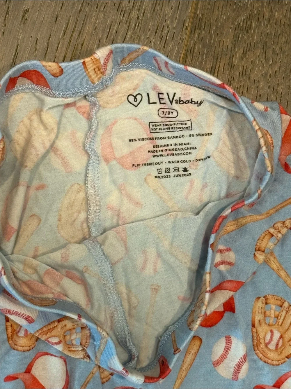 Children's Blue Baseball Print Bamboo Pajama Set